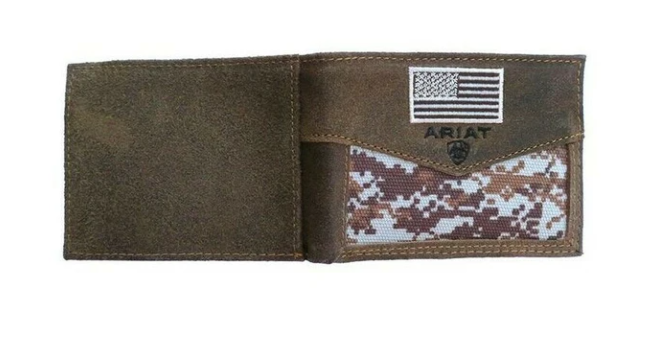 Ariat A3536844 Bi-Fold Removable Pass Case Wallet Digital Camo with Embroidered Flag