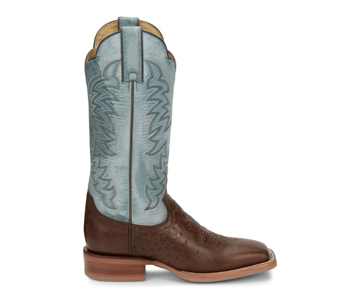 Women's Justin JE702 13" Antique Brown Smooth Ostrich with Silver Blue Wide Square Toe (Limited Edition) SALE BOOT