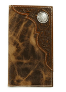 Ariat A3532208 Brown Tall Checkbook Wallet With Tooled Leather And Silver Concho