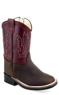 Infant Old West BSI1889 Chocolate w/Burgundy Top Wide Square Toe Boot