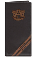 Zep-Pro Leather Auburn University Tigers Brown Debossed Tall Wallet front view