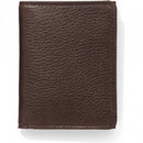 A Men's brown leather tri-fold wallet with a simple solid color design and visible stitching. Front View