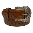Cowtown Cognac Full Quill Ostrich Print Leather Belt