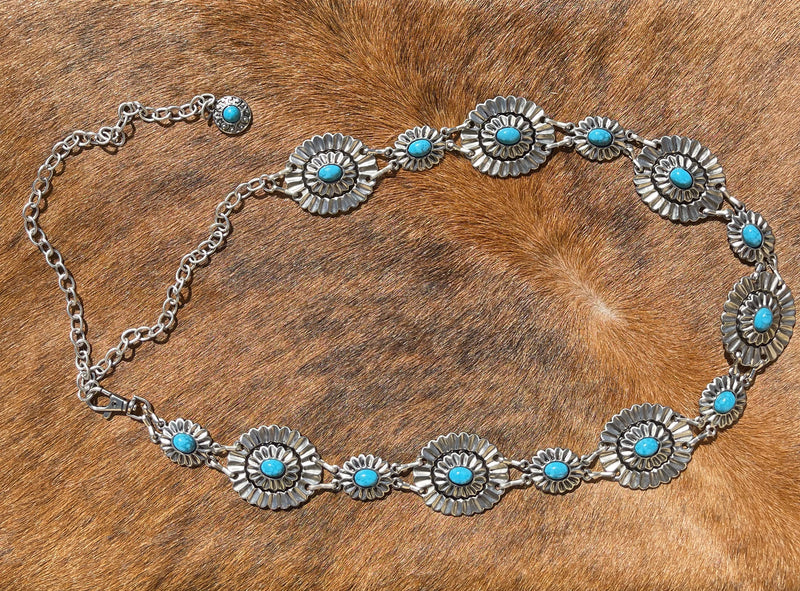 Silver And Turquoise Concho Belt