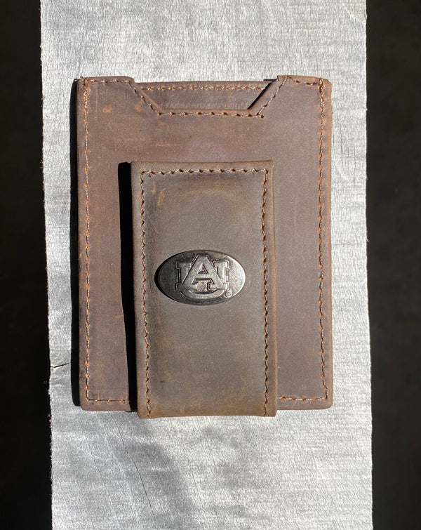 Zep-Pro IWT5CRZH-AU Auburn University Tigers Brown “Crazy Horse” Leather Front Pocket Wallet