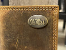 Zep Pro University of Mississippi Vintage Tan Leather Tri-fold Wallet Front view showing concho