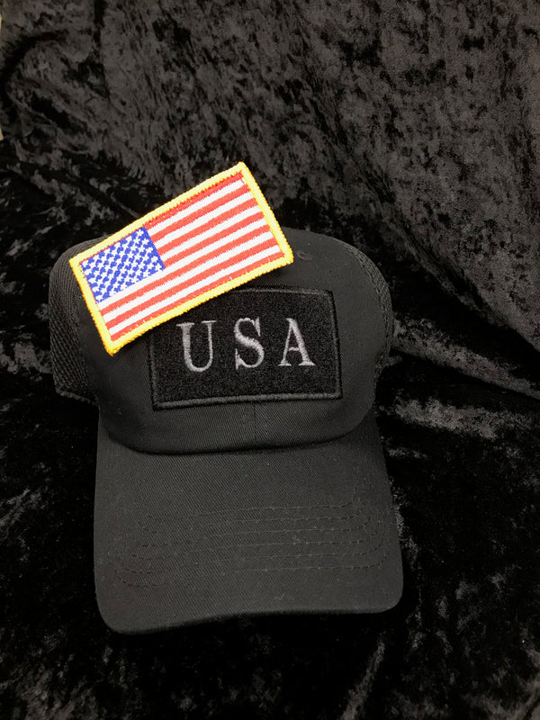 BLACK USA FLAG Patch Velcro Cap
