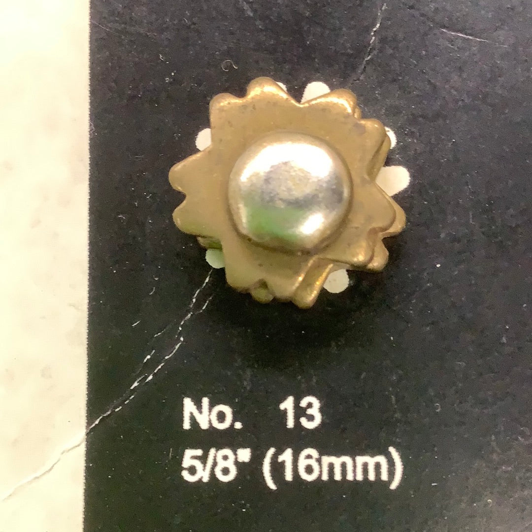 Brass spur rowel pair with 5 double-point blount points.