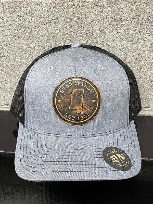 Starkville, Mississippi Leather Circle Patch Heather Grey/Black Richardson 112 Cap