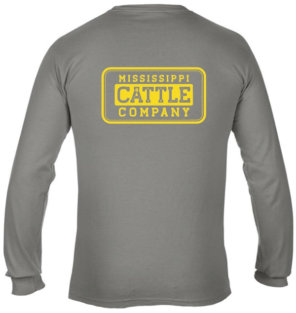 Mississippi Cattle Company MSCATTLELS-8 Grey Long Sleeve Comfort Color T-Shirt