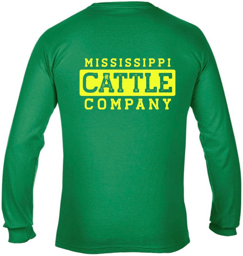 Mississippi Cattle Company MSCATTLELS-4 Clover Green Long Sleeve Comfort Color T-Shirt