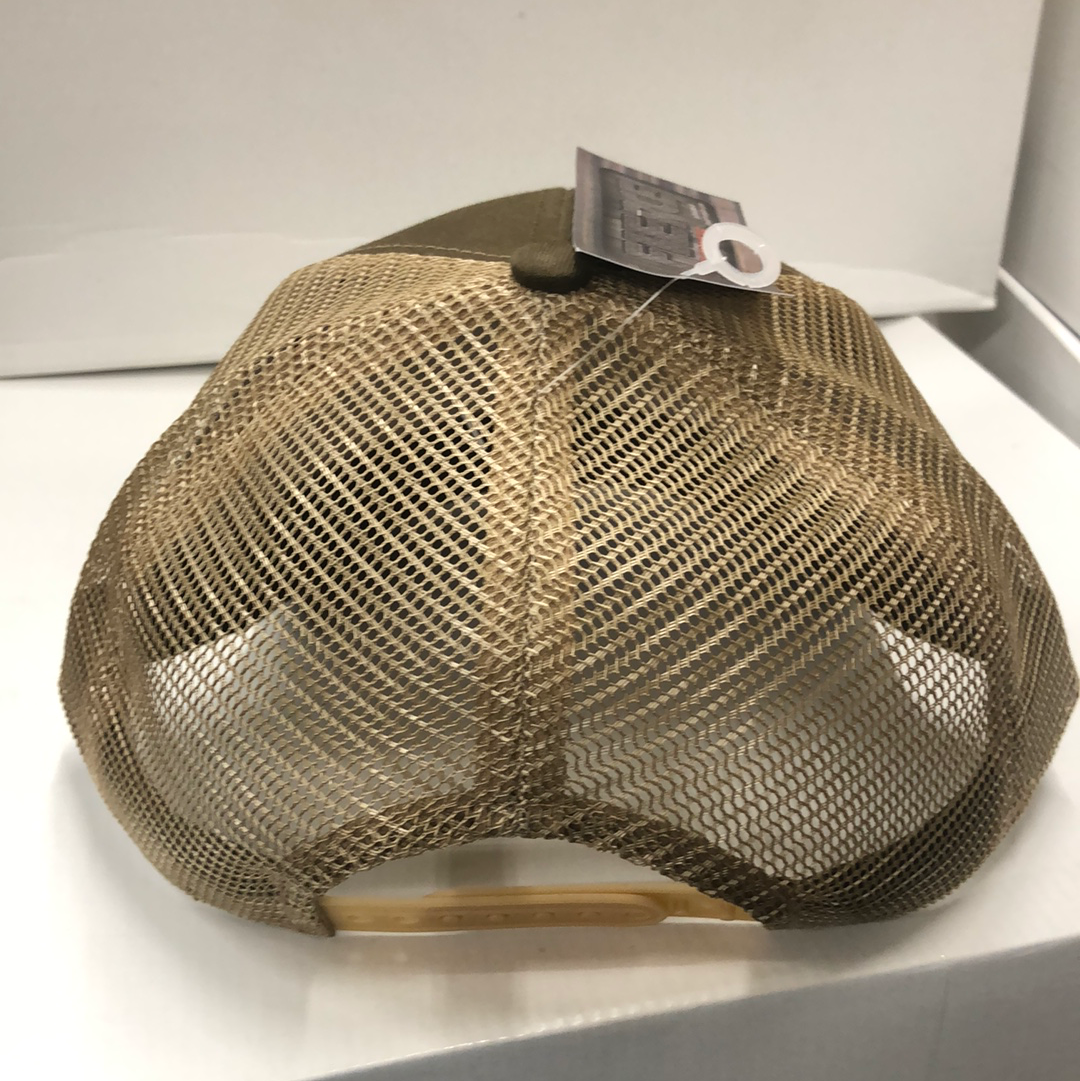 American Flag w/Leather Patch HW-LAF-OB Olive Green/Khaki Snap Back Trucker Cap