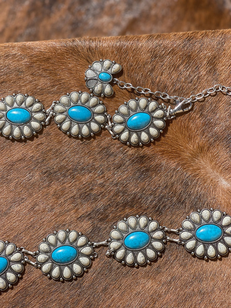 Off White & Turquoise Concho Belt