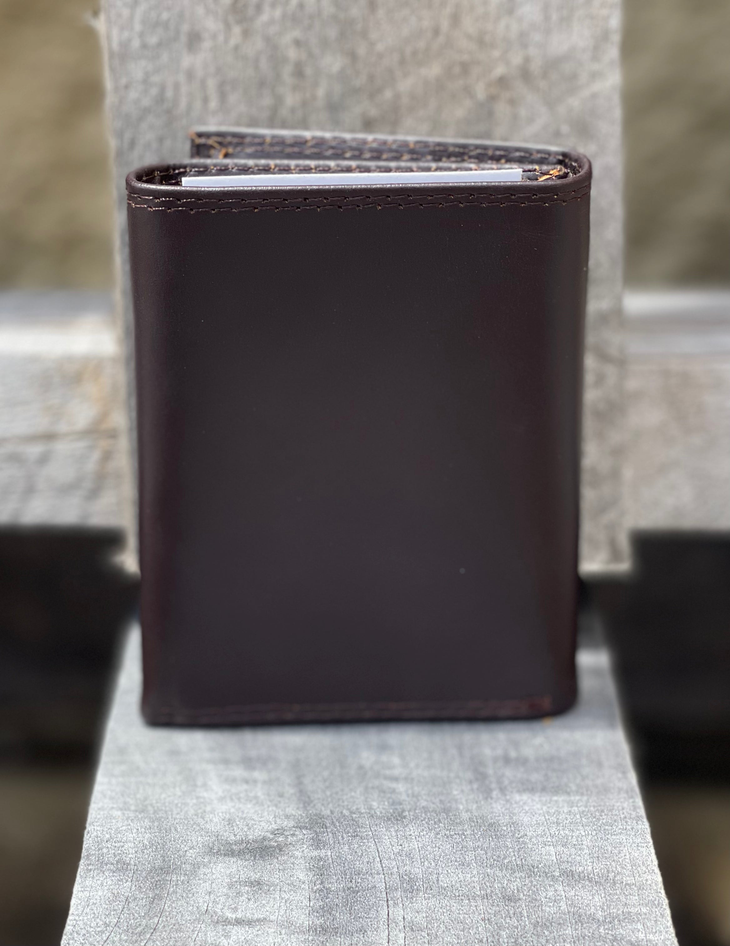 Zep-Pro Brown Debossed Leather folded trifold wallet. Rear View.