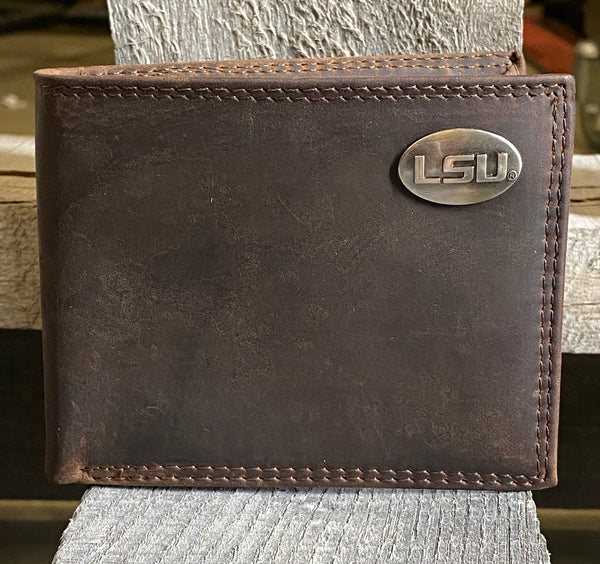 Zep-Pro IWT1CRZH-LSU Louisiana State University Tigers Brown “Crazy Horse” Leather Bi-fold Wallet