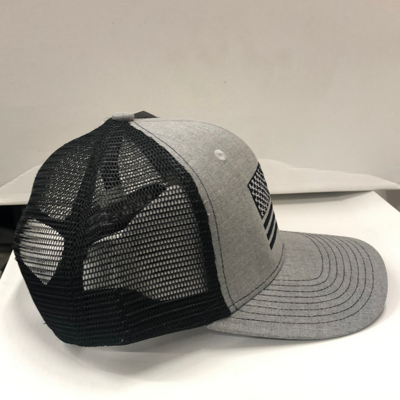 American Flag Embroidered HW-AF-HBL Heather Grey/Black Snap Back Trucker Cap