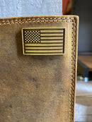 Zep Pro USA Flag Concho Vintage Tan Leather Tall Wallet front view showing concho