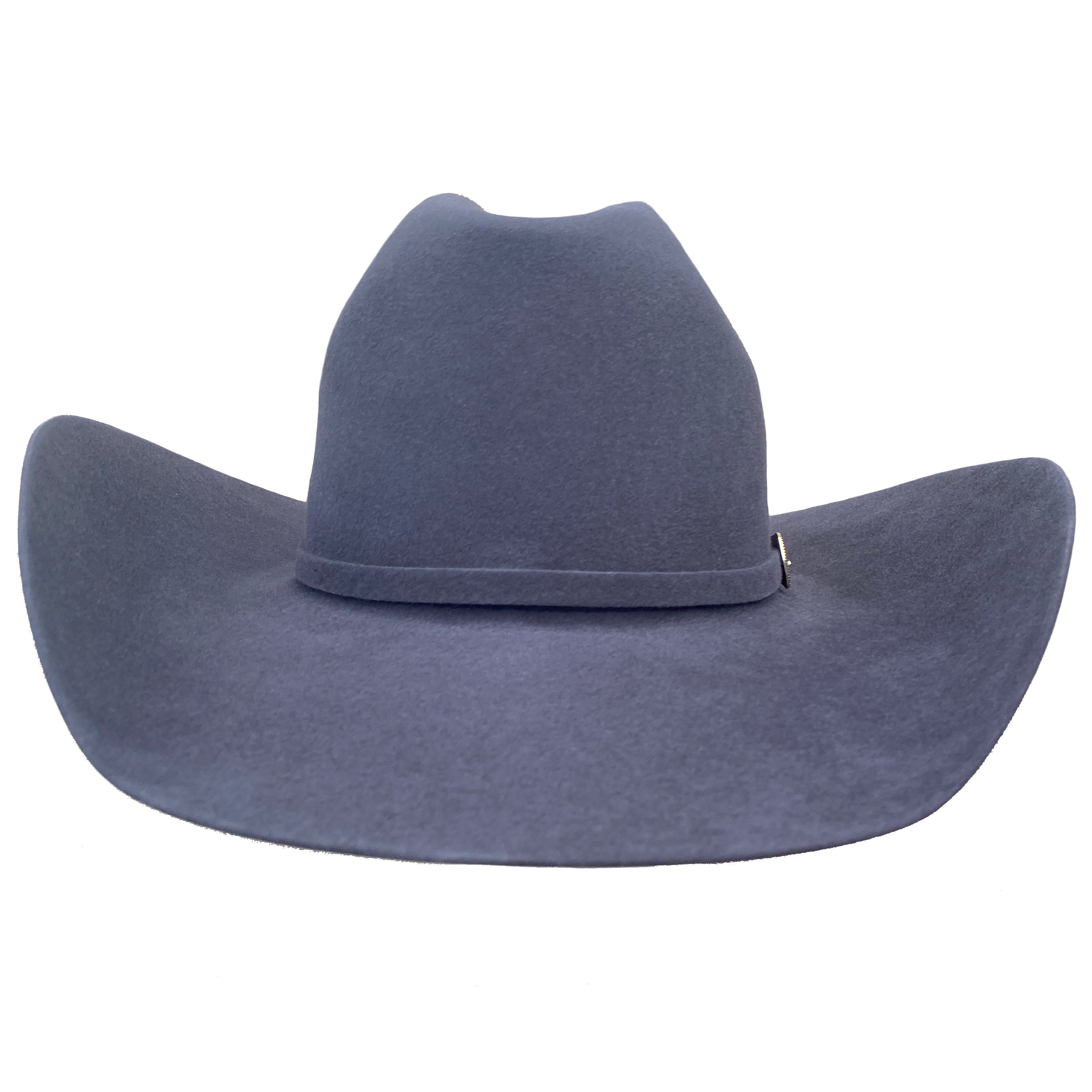 Steel grey felt cowboy hat. Front view