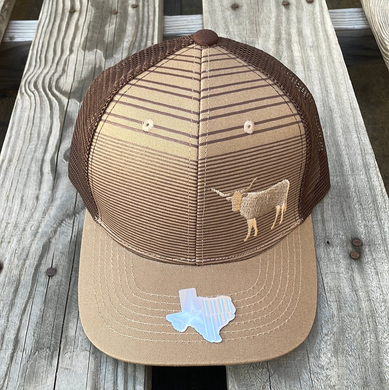 Cambridge Longhorn Stripes Khaki/Brown Snap Back Trucker Cap