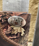Zep-Pro Auburn University Tigers 1/2 Mossy Oak Camo Tall Wallet front view showing concho