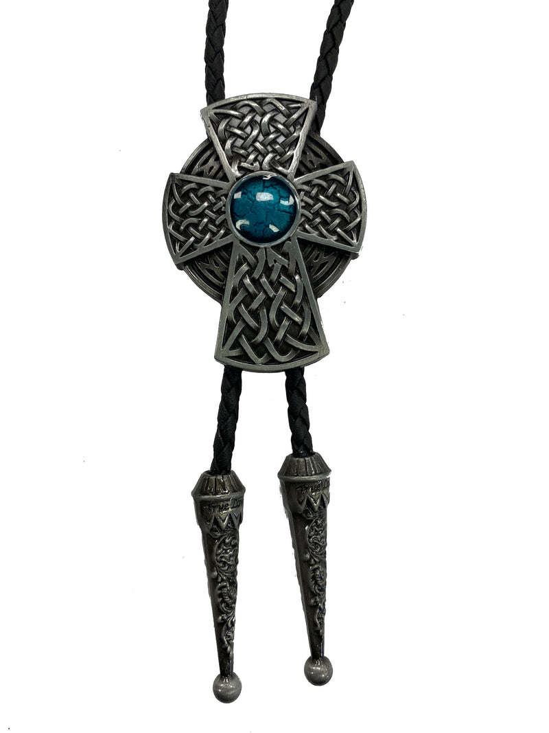 Top Notch Accessories 1024 Braided Cross w/TQ Stone Oval Bolo Tie