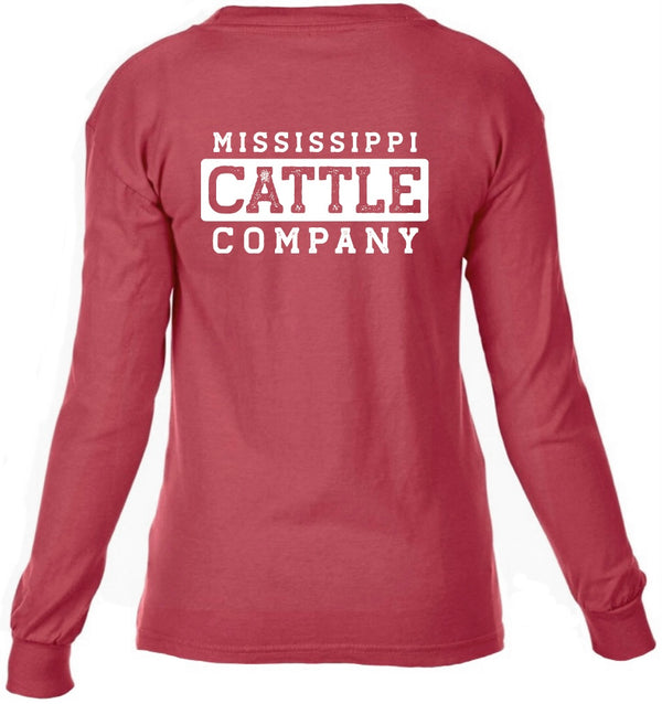 Youth YTHMSCATTLELS-1 Mississippi Cattle Company Crimson Long Sleeve Comfort Color T-Shirt