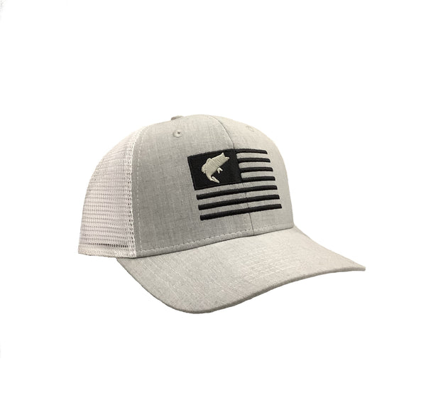 Bass Flag Embroidered HW-BFL-HWH Heather Grey/White Snap Back Trucker Cap