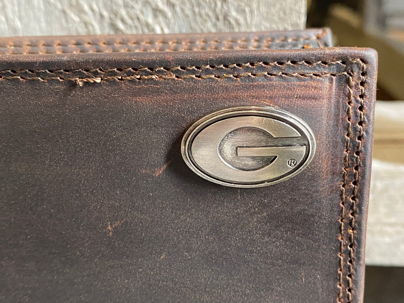 Zep-Pro IWT1CRZH-UGA University of Georgia Bulldogs Brown “Crazy Horse” Leather Bi-fold Wallet