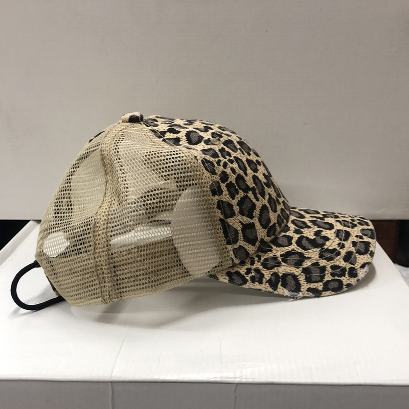 Tan Leopard Pony Tail Cap