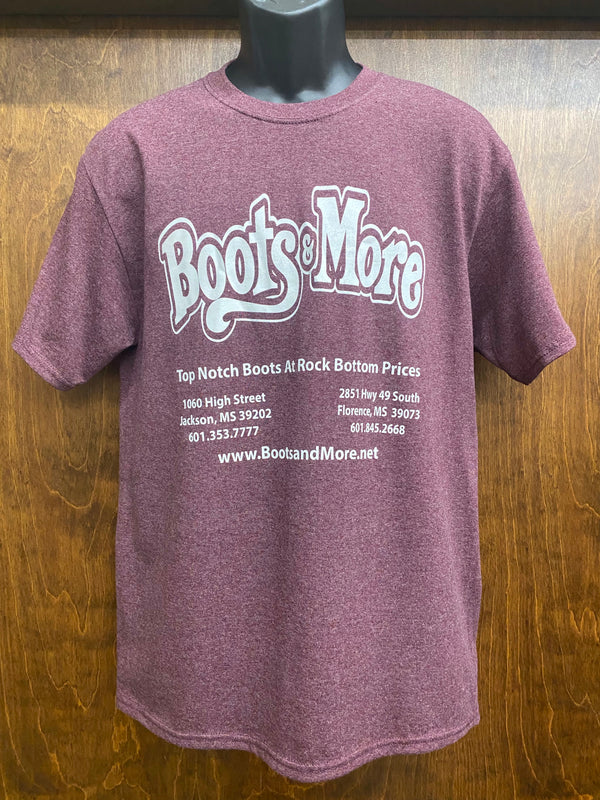 Boots & More Heather Maroon Port & Co T-Shirt CLOSEOUT