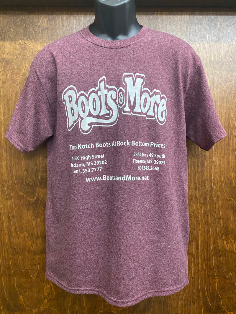Boots & More Heather Maroon Port & Co T-Shirt CLOSEOUT