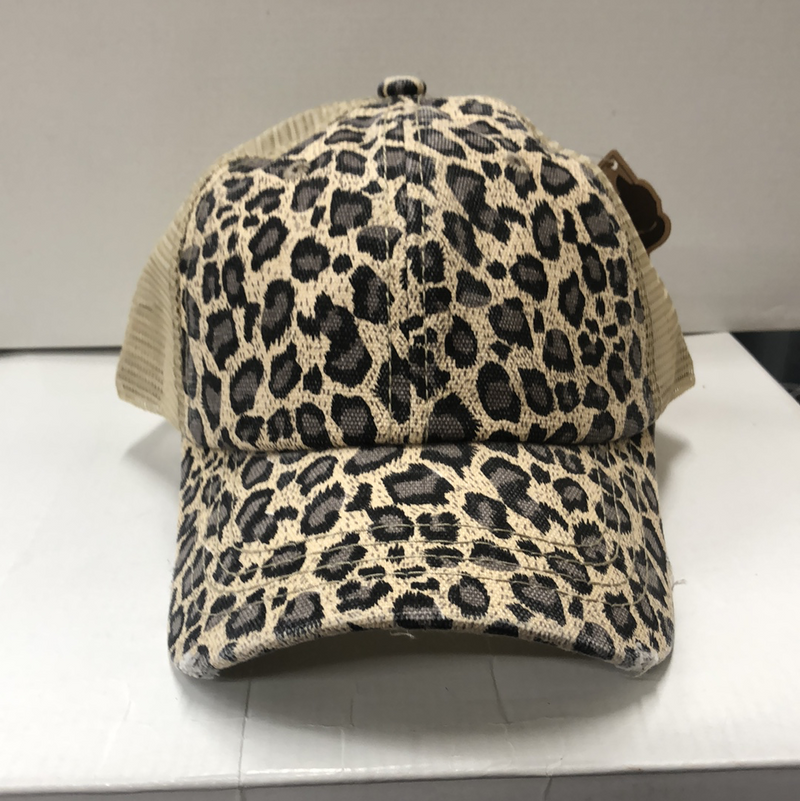 Tan Leopard Pony Tail Cap