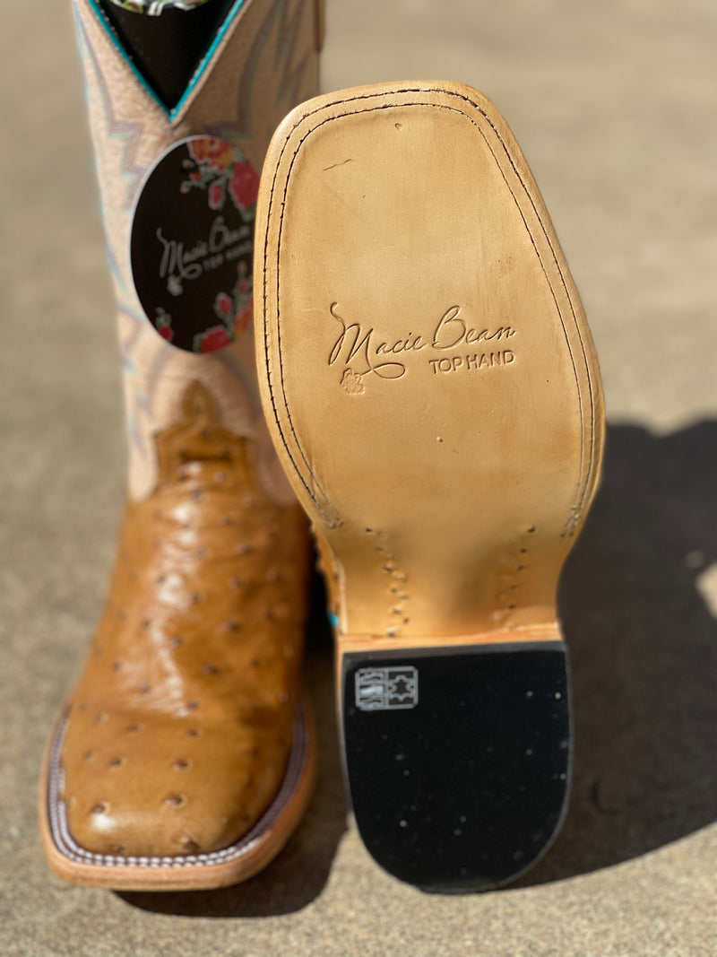 Women's Macie Bean Top Hand M2005 12" Antique Saddle Full Quill Ostrich Square Toe Boot