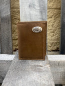 Zep-Pro Auburn University Tigers Light Brown “Crazy Horse” Leather Tri-fold Wallet. front view