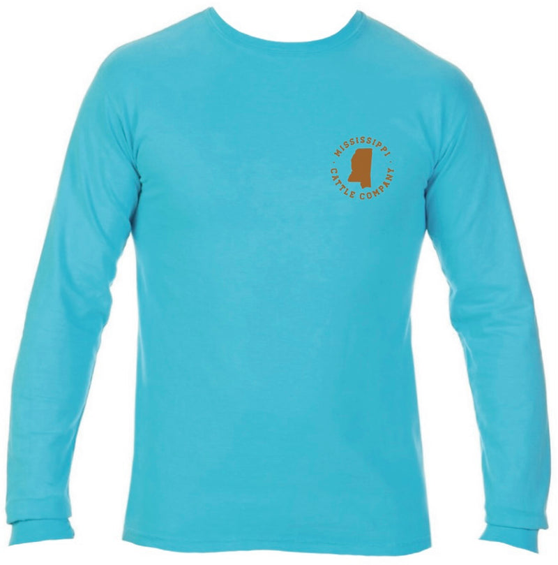 Mississippi Cattle Company MSCATTLELS-7 Lagoon Blue Long Sleeve Comfort Color T-Shirt