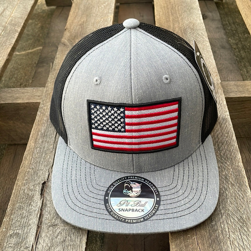 Pit Bull PB222 Heather Grey/Black American Flag Embroidered Patch Cap