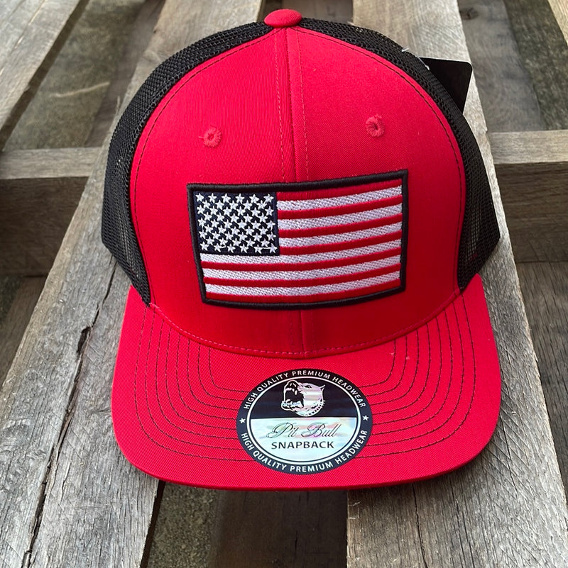 Pit Bull PB222 Red/Black American Flag Embroidered Patch Cap