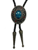 Top Notch Accessories Turquoise Oval Design with Red Stone Bolo Tie