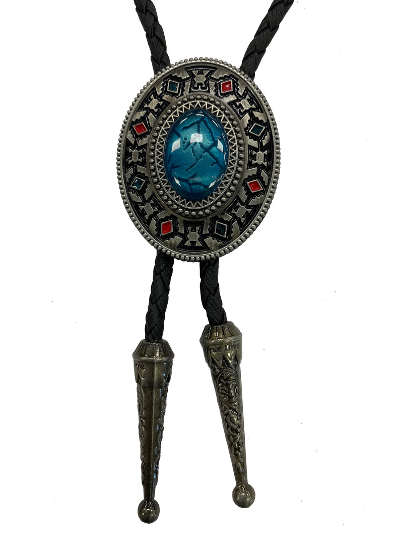 Top Notch Accessories 1029 Turquoise Oval Design w/Red Stone Bolo Tie