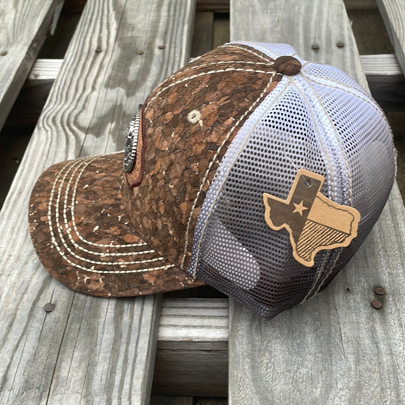 Mexican Flag Metal Concho Brown Cork Snap Back Trucker Cap