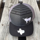 Cambridge Longhorn Stripes Black & Grey Snap Back Trucker Cap