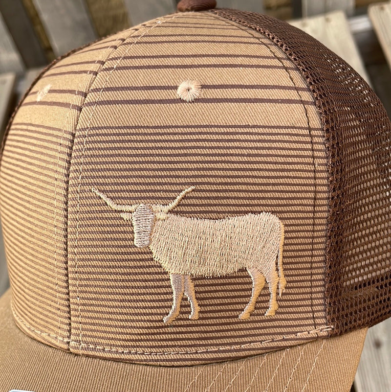 Cambridge Longhorn Stripes Khaki/Brown Snap Back Trucker Cap