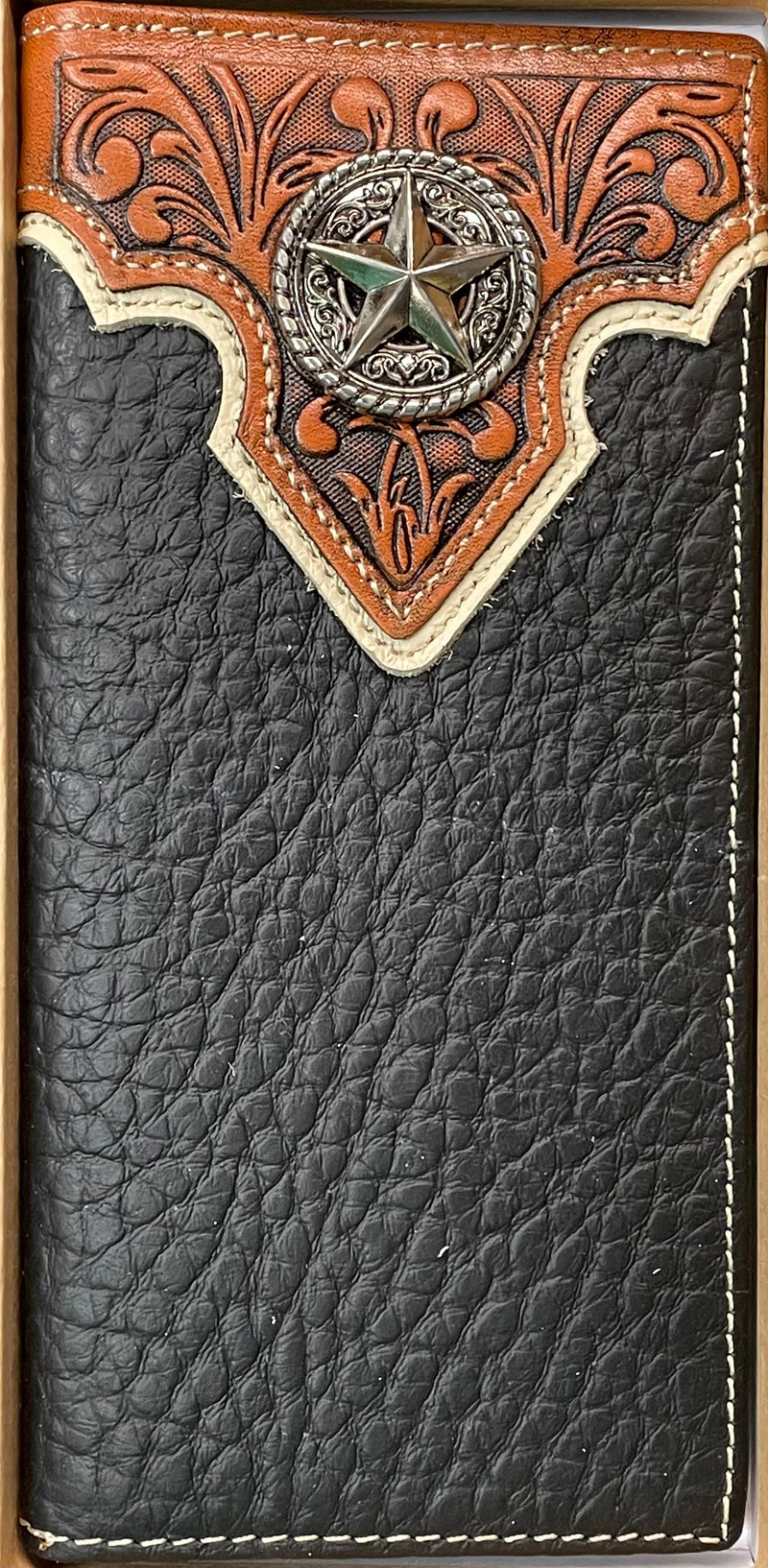 Top Notch Accessories HF105BK Black Floral Embossed w/Star Concho Wallet