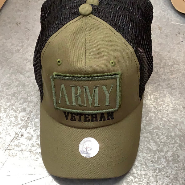 Army Veteran Green Velcro Patch Trucker Cap