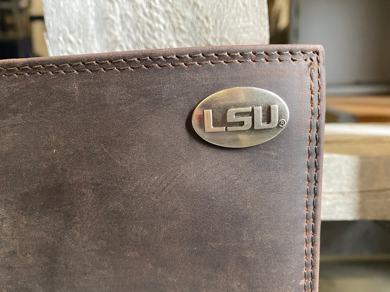 Zep-Pro IWT1CRZH-LSU Louisiana State University Tigers Brown “Crazy Horse” Leather Bi-fold Wallet