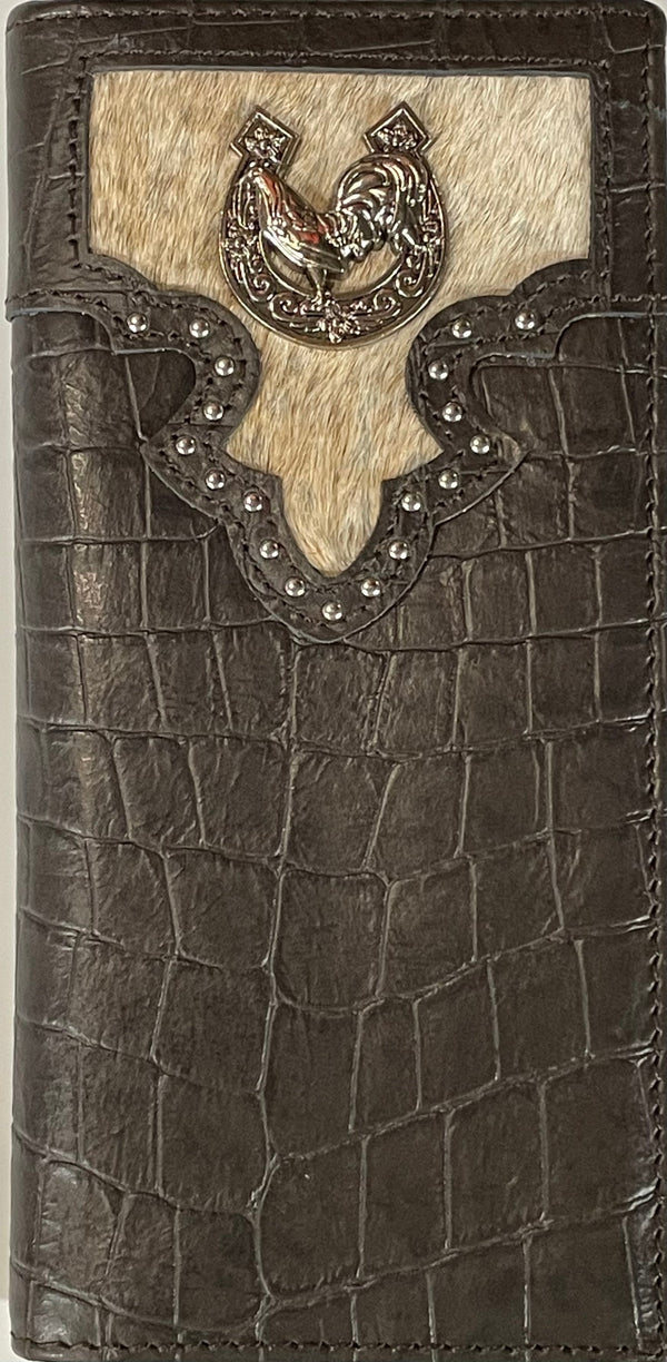 Top Notch Accessories 127CF Coffee Alligator Print With Rooster Concho Wallet