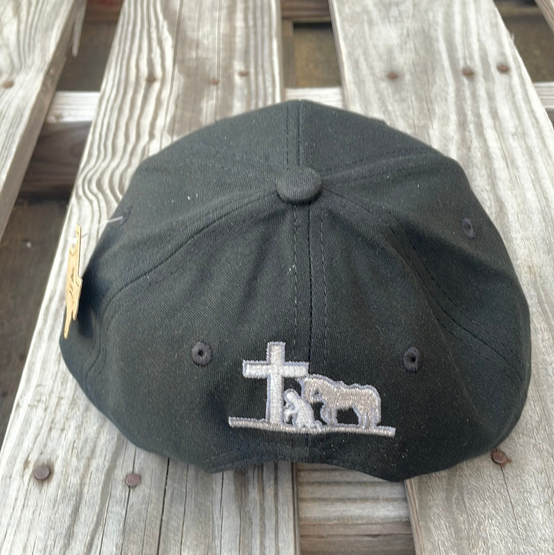 Cambridge Praying Cowboy Leather Patch/Leather Bill Black Snap Back Cap