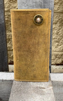 Zep Pro Shotgun Shell Concho Vintage Tan Leather Tall Wallet front view