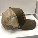 American Flag w/Leather Patch HW-LAF-OB Olive Green/Khaki Snap Back Trucker Cap