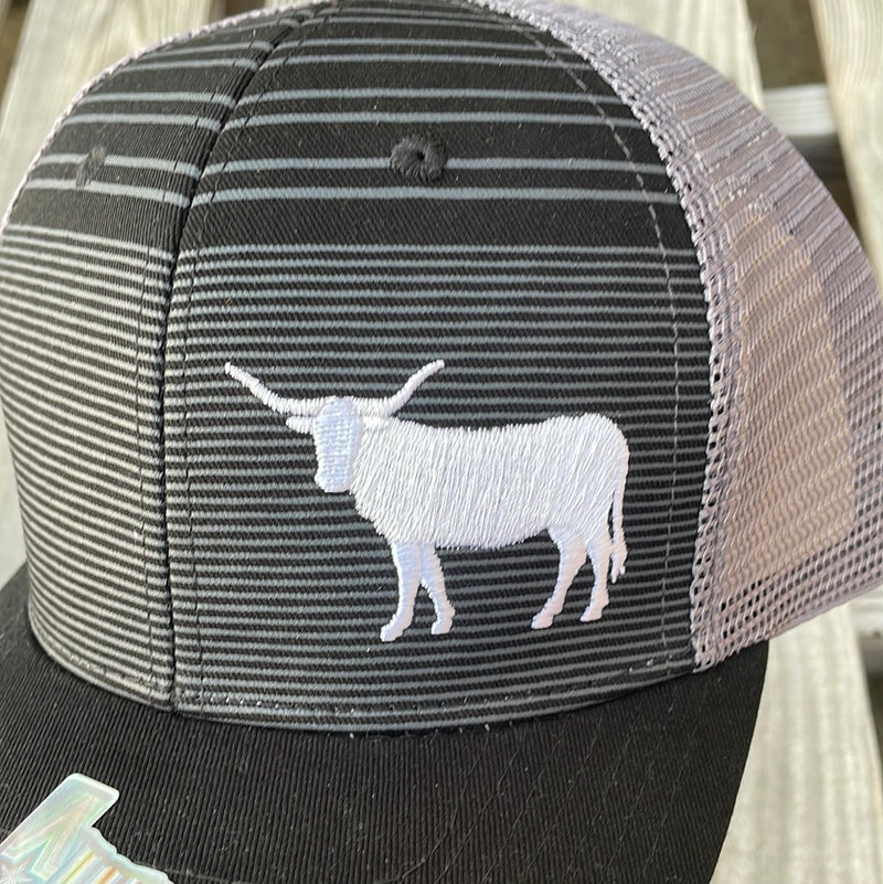 Cambridge Longhorn Stripes Black/Grey Snap Back Trucker Cap